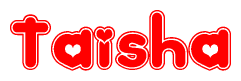 The image is a clipart featuring the word Taisha written in a stylized font with a heart shape replacing inserted into the center of each letter. The color scheme of the text and hearts is red with a light outline.