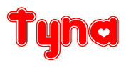 The image displays the word Tyna written in a stylized red font with hearts inside the letters.
