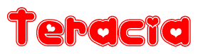 The image displays the word Teracia written in a stylized red font with hearts inside the letters.