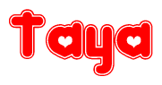 The image is a clipart featuring the word Taya written in a stylized font with a heart shape replacing inserted into the center of each letter. The color scheme of the text and hearts is red with a light outline.