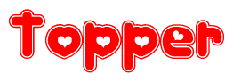 The image is a clipart featuring the word Topper written in a stylized font with a heart shape replacing inserted into the center of each letter. The color scheme of the text and hearts is red with a light outline.