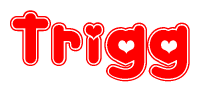 The image is a clipart featuring the word Trigg written in a stylized font with a heart shape replacing inserted into the center of each letter. The color scheme of the text and hearts is red with a light outline.