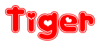 The image displays the word Tiger written in a stylized red font with hearts inside the letters.
