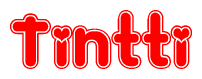 The image is a clipart featuring the word Tintti written in a stylized font with a heart shape replacing inserted into the center of each letter. The color scheme of the text and hearts is red with a light outline.