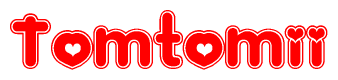 The image displays the word Tomtomii written in a stylized red font with hearts inside the letters.