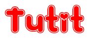 The image is a clipart featuring the word Tutit written in a stylized font with a heart shape replacing inserted into the center of each letter. The color scheme of the text and hearts is red with a light outline.
