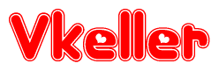 The image is a clipart featuring the word Vkeller written in a stylized font with a heart shape replacing inserted into the center of each letter. The color scheme of the text and hearts is red with a light outline.