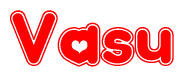 The image is a clipart featuring the word Vasu written in a stylized font with a heart shape replacing inserted into the center of each letter. The color scheme of the text and hearts is red with a light outline.
