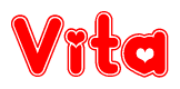 The image is a clipart featuring the word Vita written in a stylized font with a heart shape replacing inserted into the center of each letter. The color scheme of the text and hearts is red with a light outline.