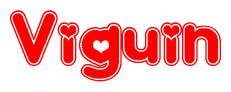 The image is a clipart featuring the word Viguin written in a stylized font with a heart shape replacing inserted into the center of each letter. The color scheme of the text and hearts is red with a light outline.