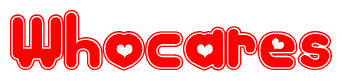 The image displays the word Whocares written in a stylized red font with hearts inside the letters.