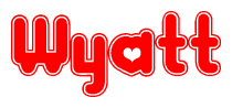 The image displays the word Wyatt written in a stylized red font with hearts inside the letters.