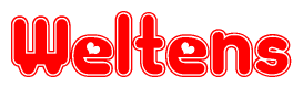 The image is a clipart featuring the word Weltens written in a stylized font with a heart shape replacing inserted into the center of each letter. The color scheme of the text and hearts is red with a light outline.