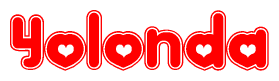 The image is a clipart featuring the word Yolonda written in a stylized font with a heart shape replacing inserted into the center of each letter. The color scheme of the text and hearts is red with a light outline.