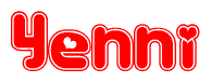 The image is a clipart featuring the word Yenni written in a stylized font with a heart shape replacing inserted into the center of each letter. The color scheme of the text and hearts is red with a light outline.