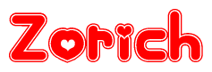 The image displays the word Zorich written in a stylized red font with hearts inside the letters.