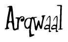   The image is of the word Arqwaal stylized in a cursive script. 