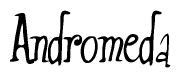 The image is a stylized text or script that reads 'Andromeda' in a cursive or calligraphic font.