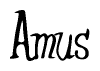 The image is of the word Amus stylized in a cursive script.