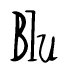 The image is a stylized text or script that reads 'Blu' in a cursive or calligraphic font.