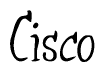 The image is a stylized text or script that reads 'Cisco' in a cursive or calligraphic font.