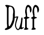 The image is of the word Duff stylized in a cursive script.