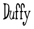 The image contains the word 'Duffy' written in a cursive, stylized font.