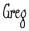 The image contains the word 'Greg' written in a cursive, stylized font.