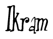 The image contains the word 'Ikram' written in a cursive, stylized font.