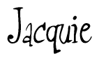 The image is a stylized text or script that reads 'Jacquie' in a cursive or calligraphic font.