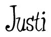 The image is a stylized text or script that reads 'Justi' in a cursive or calligraphic font.