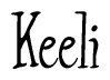 The image is a stylized text or script that reads 'Keeli' in a cursive or calligraphic font.