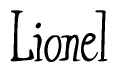 The image is of the word Lionel stylized in a cursive script.