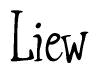 The image contains the word 'Liew' written in a cursive, stylized font.