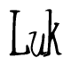 The image is a stylized text or script that reads 'Luk' in a cursive or calligraphic font.