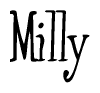 The image is a stylized text or script that reads 'Milly' in a cursive or calligraphic font.