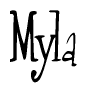 The image contains the word 'Myla' written in a cursive, stylized font.