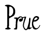 The image is of the word Prue stylized in a cursive script.