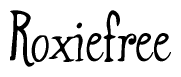 The image is of the word Roxiefree stylized in a cursive script.