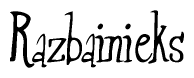 The image is of the word Razbainieks stylized in a cursive script.