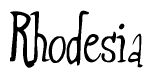 The image is of the word Rhodesia stylized in a cursive script.