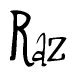 The image is of the word Raz stylized in a cursive script.