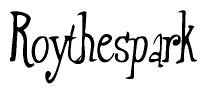 The image is of the word Roythespark stylized in a cursive script.