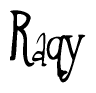 The image is a stylized text or script that reads 'Raqy' in a cursive or calligraphic font.