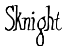 The image is of the word Sknight stylized in a cursive script.