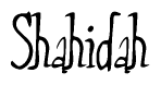 The image contains the word 'Shahidah' written in a cursive, stylized font.