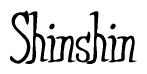 The image is a stylized text or script that reads 'Shinshin' in a cursive or calligraphic font.