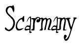 The image is of the word Scarmany stylized in a cursive script.