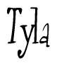 The image contains the word 'Tyla' written in a cursive, stylized font.
