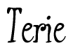 The image contains the word 'Terie' written in a cursive, stylized font.